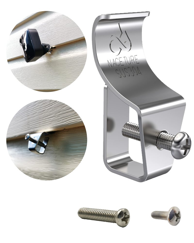 NACETURE Vinyl Siding Hooks - Vinyl Siding Clips for Hanging Outdoor Decorations for Patio for Mount Home Security Camera Porch DÃ©cor (Sliver 6 Pack) - Image 1